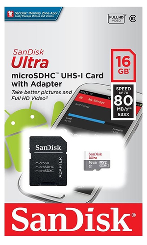 Карта памяти SanDisk Ultra MicroSDHC Class 10 UHS-1 16Gb + SD адаптер