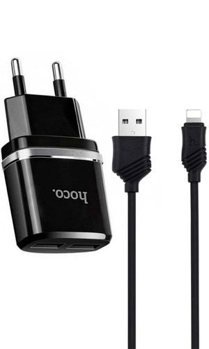 Hoco C12 СЗУ+USB кабель Lightning 2.4А черный