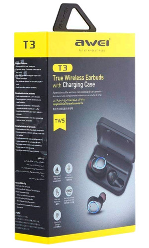 Наушники Awei T3 Bluetooth IPx4 TWS черные фото №5