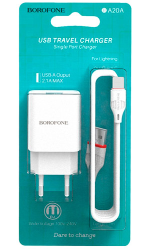Зарядное устройство Borofone BA20A 2.1A + кабель MicroUSB белый