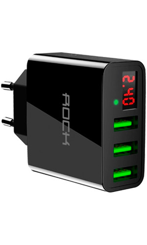 Зарядное устройство Rock T14 Travel Charger display 3 USB 3A Black