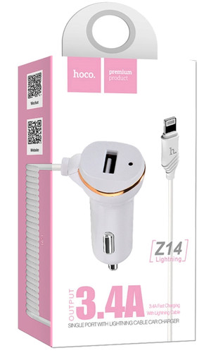 Зарядное устройство Hoco Z14 Lightning для автомобиля 3.4А белое