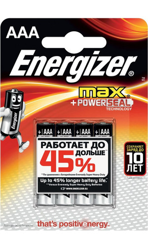 Батарейки Energizer Max LR03 AAA 1.5V блистер 4 штуки