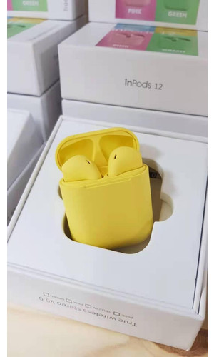 Беспроводные наушники TWS i12 Bluetooth желтые фото №2
