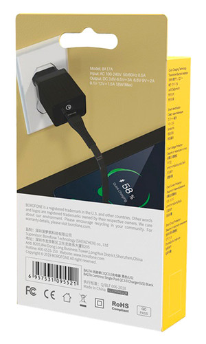 Сетевая зарядка Borofone BA17A 1 USB порт 3A 18W черная фото №3