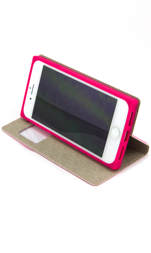 Чехол для iPhone 8 книжка с окном с магнитом розовая фото №2
