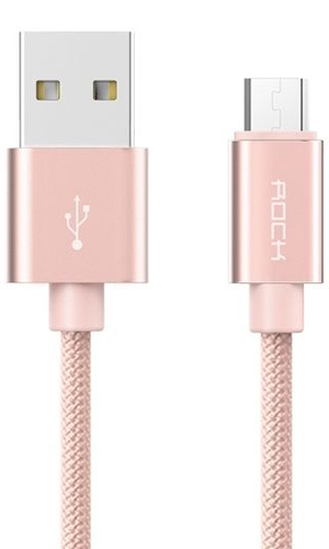 Кабель Micro USB Rock в нейлоновой оплетке 1 метр розовый
