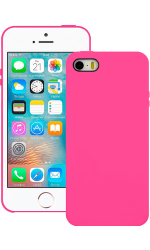 Кликните для увеличения изображения Чехол для iPhone 5S накладка Silicone Case розовая